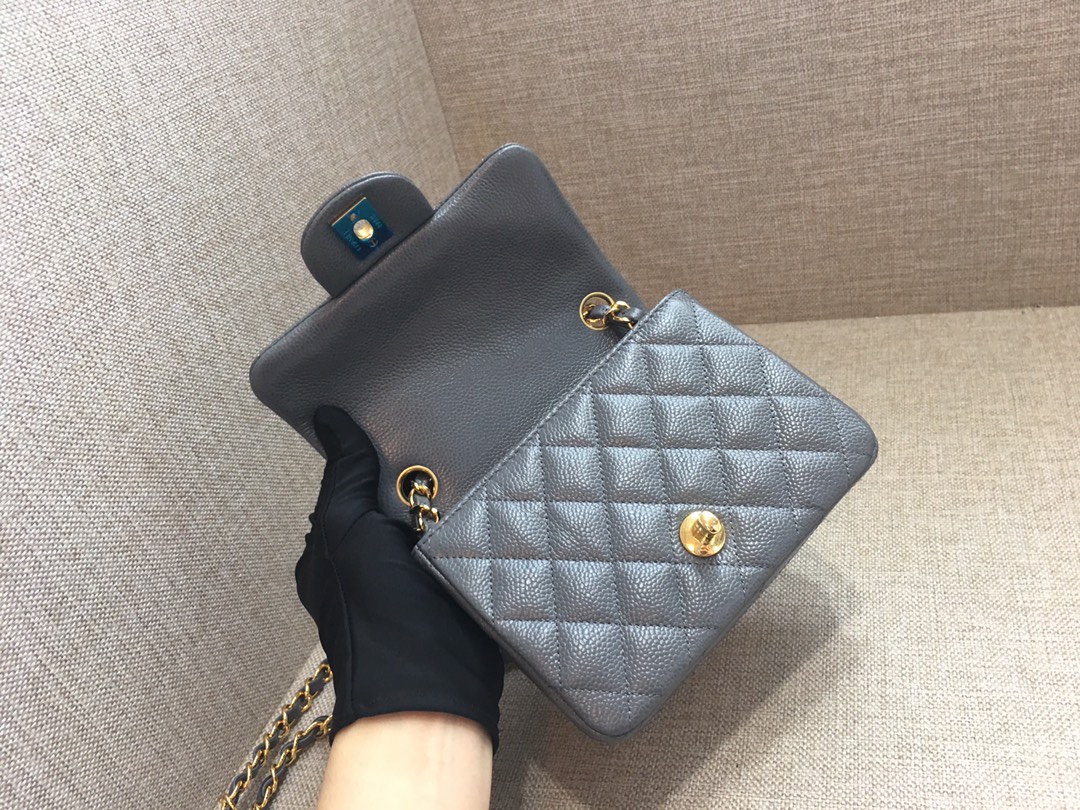 Mini Classic Flap Caviar Bag A01115 Dark Gray/Gold